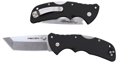 Cold Steel CS27BAT Recon 1 Mini 3" Folding Plain Tanto AUS-10A Stonewashed Stainless Blade Black Textured GRN Handle