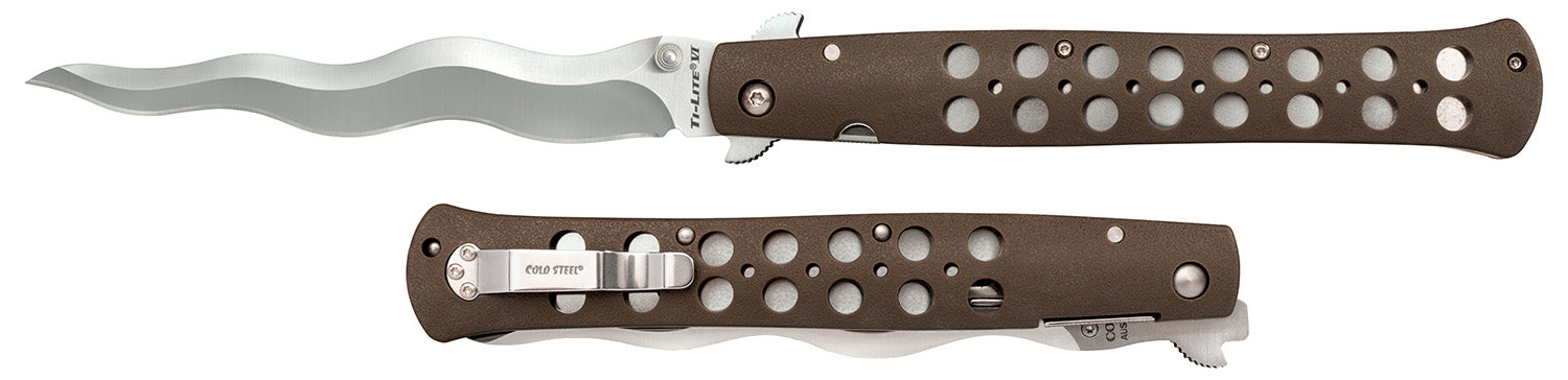 Cold Steel CS-26SXK6 Ti-Lite 6" Folding Kris Blade AUS-10A Stainless Steel Black Griv-Ex Handle with Pocket Clip