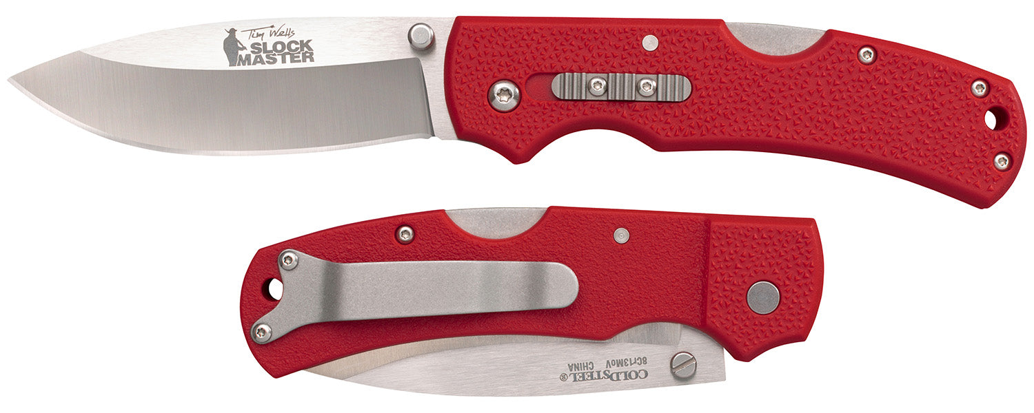 Cold Steel CS23JK Double Safe Slock Master 3.5" Folding Plain Drop Point 8Cr13MoV Stainless Blade Red Textured GFN Handle Rocker Lock