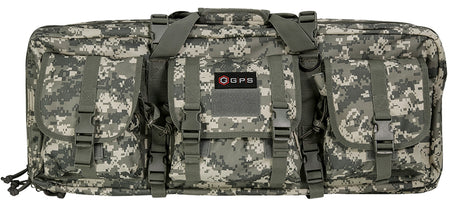 GPS DRC28ACU Double Rifle Case A-TACS AU 600D Polyester MOLLE Webbing 2 Pistol Sleeves Lockable Zippers