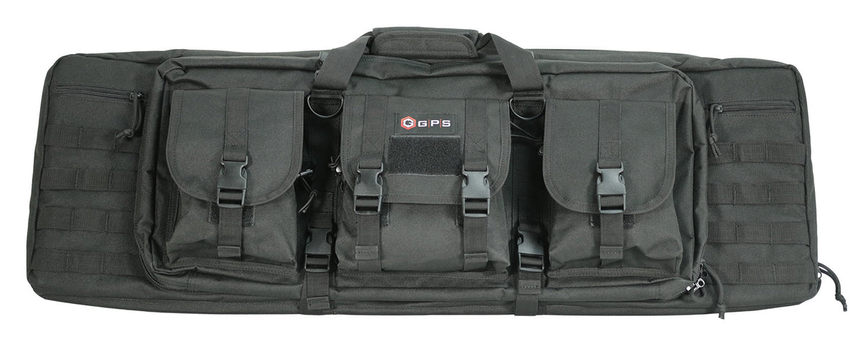GPS DRC36 Double Rifle Case 36" Black 600D Polyester with Pistol Sleeves MOLLE Webbing Lockable Zippers