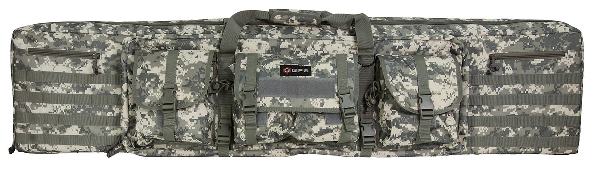 GPS DRC55ACU Double Rifle Case 55" A-TACS AU 600D Polyester 2 Pistol Sleeves and MOLLE Webbing