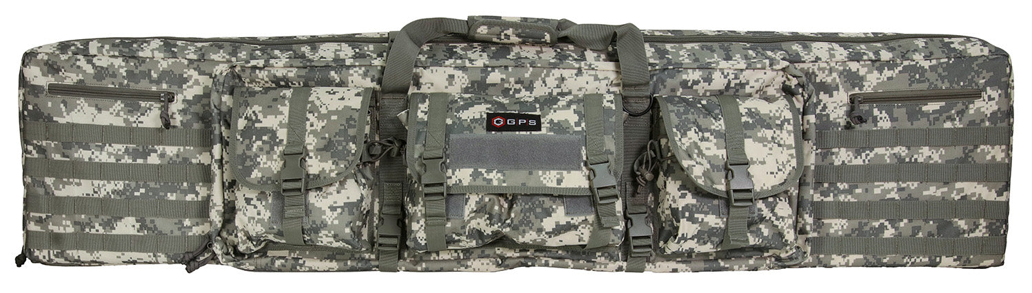 GPS DRC55ACU Double Rifle Case 55" A-TACS AU 600D Polyester 2 Pistol Sleeves and MOLLE Webbing