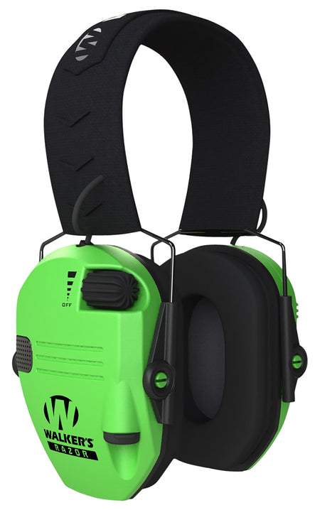 Walker's GWPRSEMHVG 23 dB Razor Slim Electronic Muff Hi-Viz Green Black HD Speakers