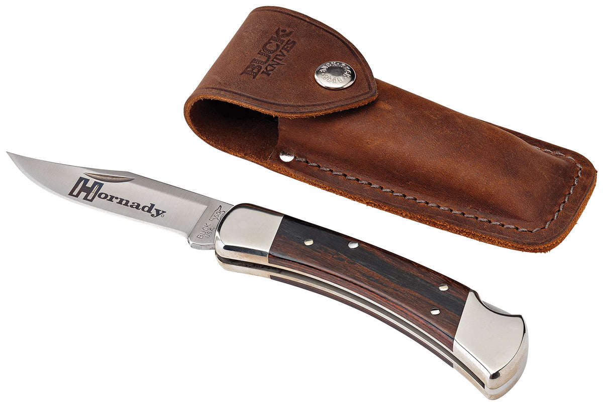 Hornady Buck 110 Folding Hunting Knife 420HC Stainless Steel Blade Brown Macassar Ebony Dymondwood Handle