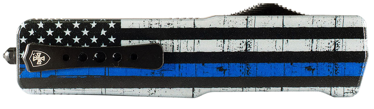 Templar Knife Premium LW Small OTF Drop Point 3" Stonewashed D2 Steel Blade 4.50" We Back You Black White Blue Line Aluminum Handle