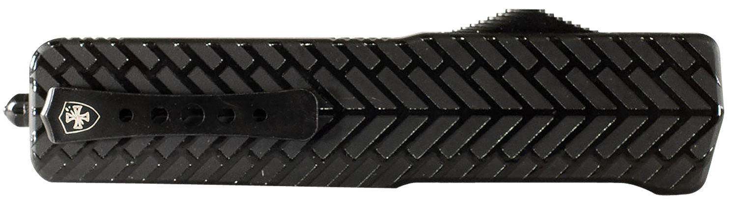 Templar Knife Premium LW Large OTF Tanto Part Serrated 3.55" Stonewashed D2 Steel Blade 5.25" Black Herringbone Aluminum Handle