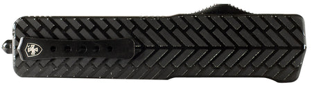 Templar Knife Premium LW Large OTF Tanto Part Serrated 3.55" Stonewashed D2 Steel Blade 5.25" Black Herringbone Aluminum Handle