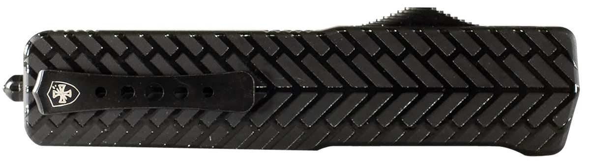 Templar Knife Premium LW Small OTF Drop Point 3" Stonewashed D2 Steel Blade 4.50" Black Herringbone Aluminum Handle & Clip