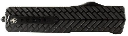 Templar Knife Premium LW Small OTF Drop Point 3" Stonewashed D2 Steel Blade 4.50" Black Herringbone Aluminum Handle & Clip