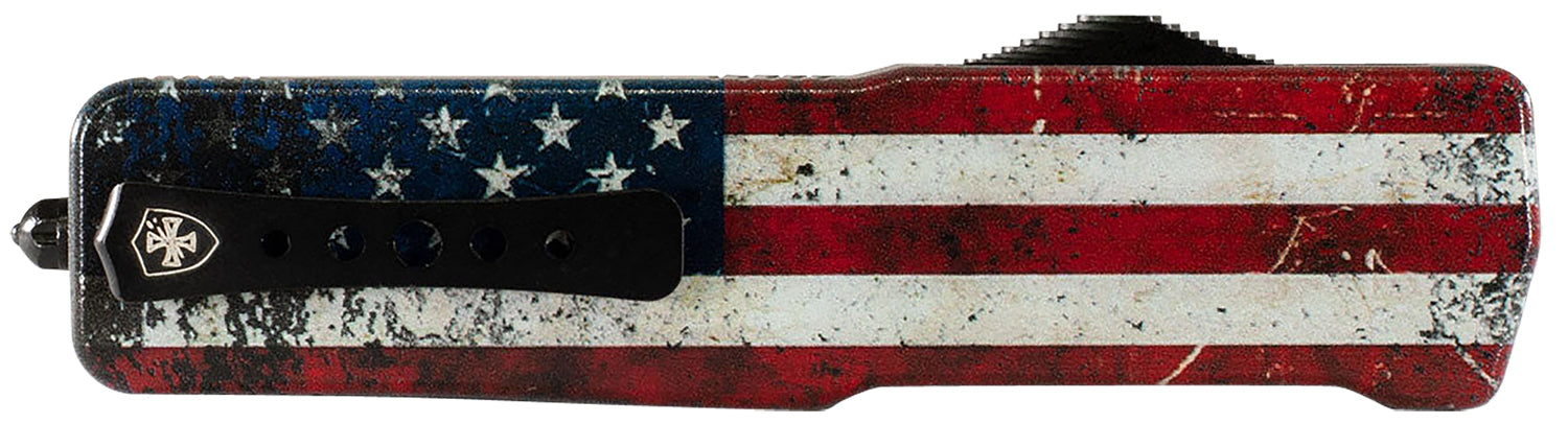 Templar Knife Premium LW Slim OTF Drop Point 3.25" Stonewashed D2 Steel Blade 5" US Flag Aluminum Handle & Clip