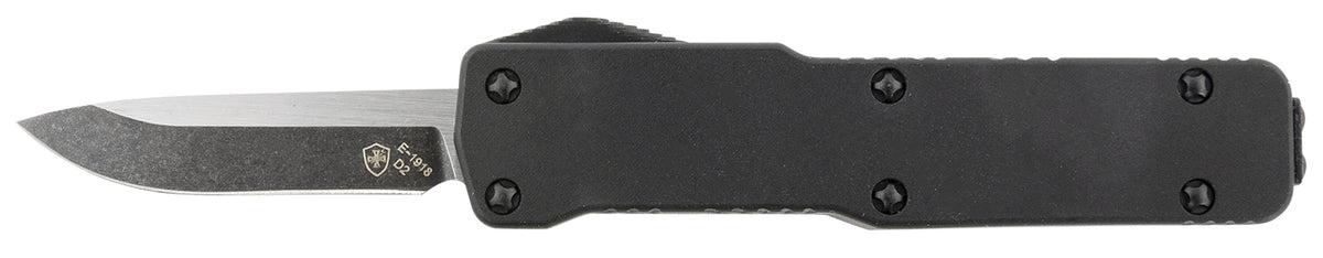 Templar Knife Premium LW Micro 1.85" OTF Drop Point Stonewashed D2 Steel Blade, 3.50" Black Anodized Aluminum Handle California Legal