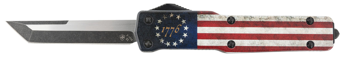 Templar MZBRF221 Premium Weighted Betsy Ross Flag 3.16-Inch OTF Tanto D2 Blade, Betsy Ross Flag Aluminum Zinc Alloy Handle