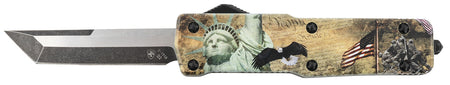 Templar SZLIB221 Premium Weighted Liberty 3-Inch OTF Tanto D2 Steel Blade, Gold Statue of Liberty Flag Aluminum Handle