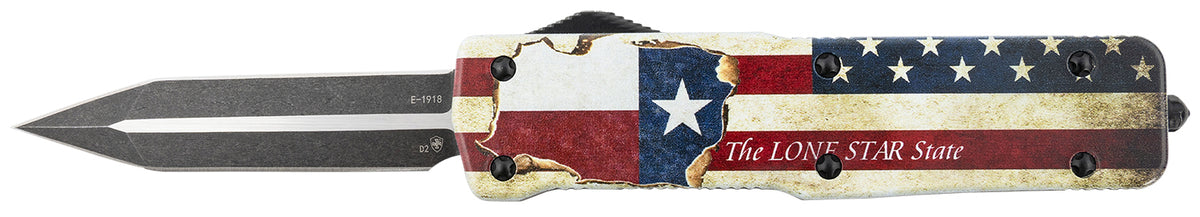 Templar LZTX121 Premium Weighted Texan 3.55-Inch OTF Dagger D2 Steel Blade, Lone Star State Aluminum Zinc Alloy Handle