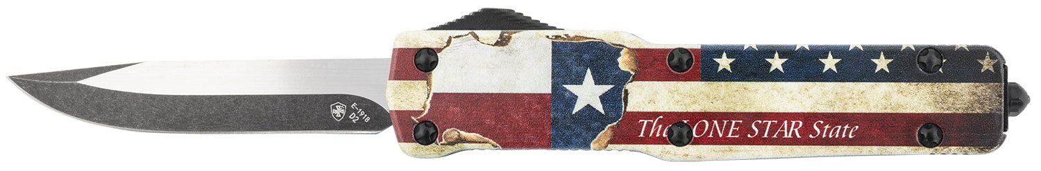 Templar MZTX321 Premium Weighted Texan 3.16-Inch OTF Drop Point D2 Steel Blade, Lone Star State Aluminum Zinc Alloy Handle