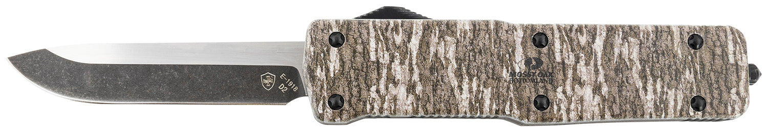 Templar LZMOB321 Premium Weighted 3.55-Inch OTF Drop Point D2 Steel Blade, Mossy Oak Bottomland Aluminum Zinc Alloy Handle