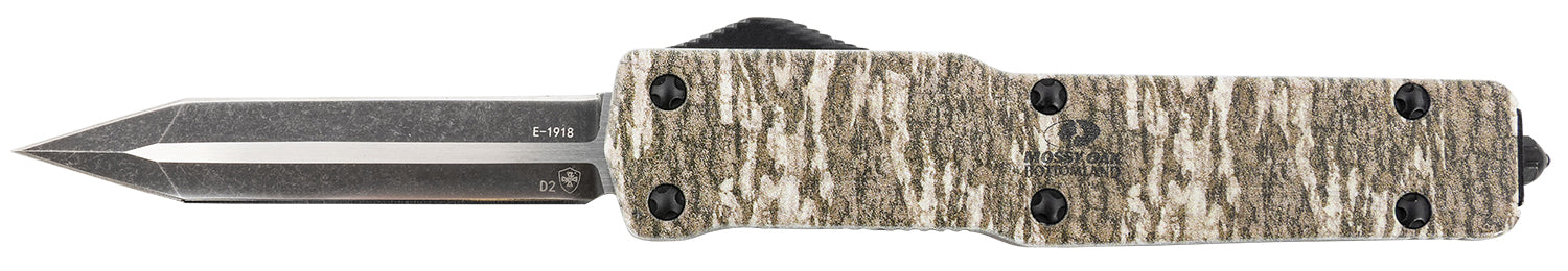 Templar MZMOB121 Premium Weighted 3.16-Inch OTF Dagger D2 Steel Blade, Mossy Oak Bottomland Aluminum Zinc Alloy Handle