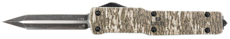 Templar MZMOB121 Premium Weighted 3.16-Inch OTF Dagger D2 Steel Blade, Mossy Oak Bottomland Aluminum Zinc Alloy Handle