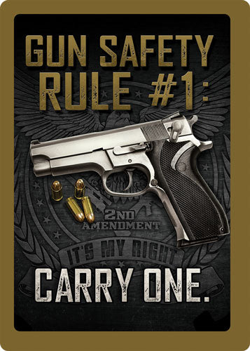 Rivers Edge Embossed Tin Sign 12"x17" Gun Safety