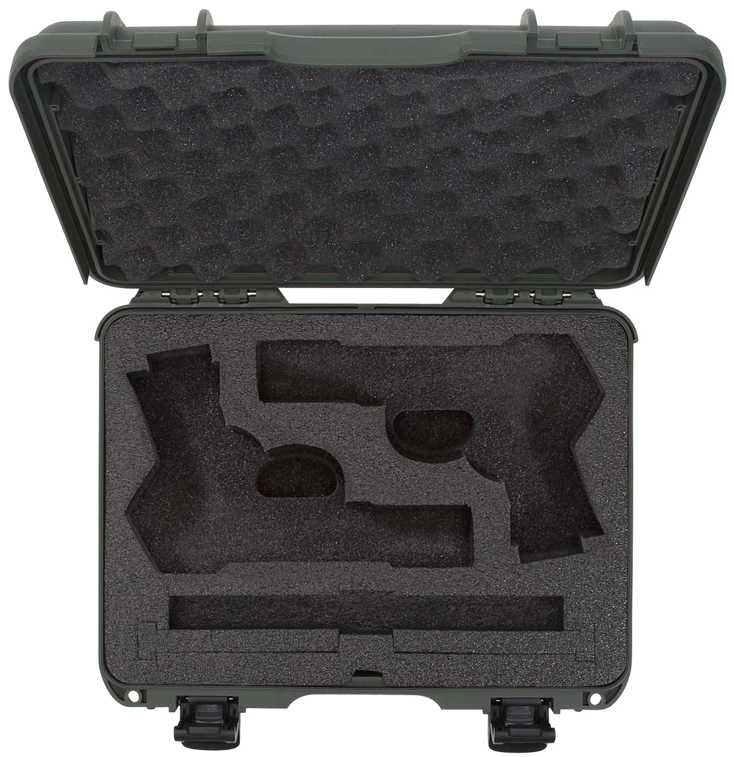 Nanuk 910 Classic 2 Up Hard Pistol Case Olive Polymer Locking Latches and PEF Foam