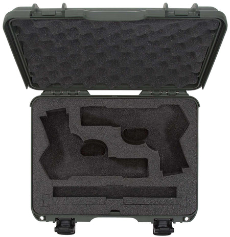 Nanuk 910 Classic 2 Up Hard Pistol Case Olive Polymer Locking Latches and PEF Foam