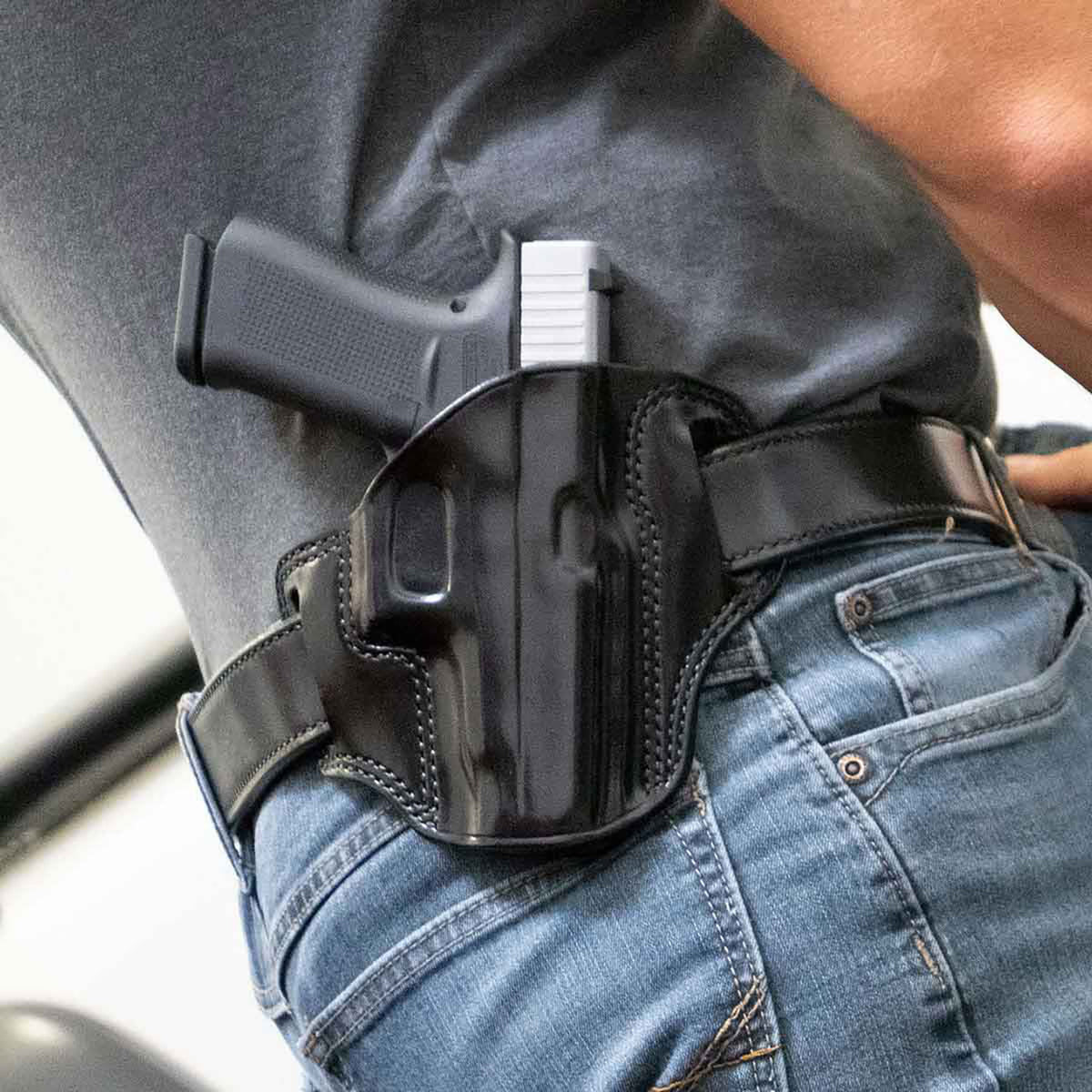 Galco CM876B Combat Master OWB Black Leather Pancake Belt Holster Fits Springfield Hellcat Pro Right Hand
