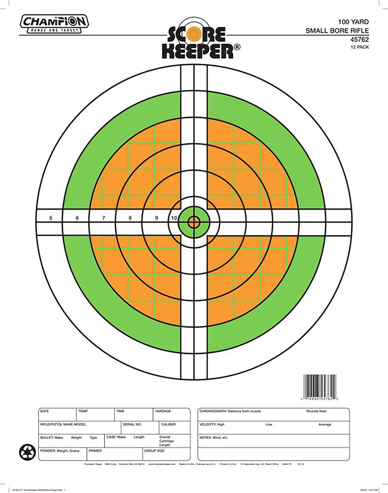Champion Targets 45762 Fluorescent Sight-In Bullseye Paper Hanging Target Small Bore Rifle 12 Pack