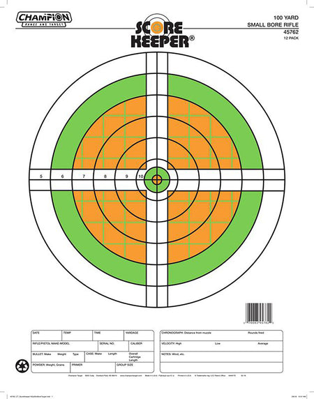 Champion Targets 45762 Fluorescent Sight-In Bullseye Paper Hanging Target Small Bore Rifle 12 Pack