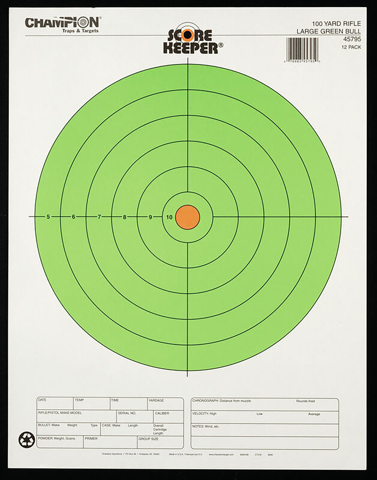 Champion Targets 45795 Large Fluorescent Green/Orange Bullseye Rifle Hanging Paper Target 12 PK