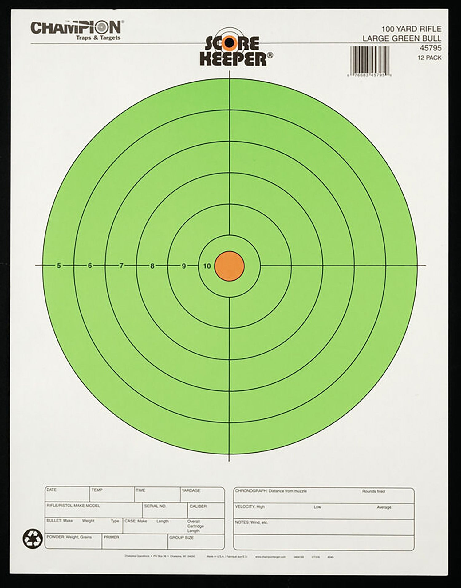 Champion Targets 45795 Large Fluorescent Green/Orange Bullseye Rifle Hanging Paper Target 12 PK