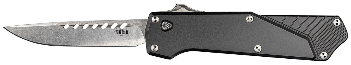 Southern Grind Arachnid OTF Knife 3.20" Satin PVD Coated S35VN Blade, 4.50" Black Aluminum Handle