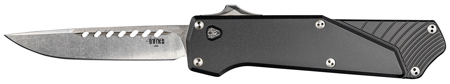Southern Grind Arachnid OTF Knife 3.20" Satin PVD Coated S35VN Blade, 4.50" Black Aluminum Handle