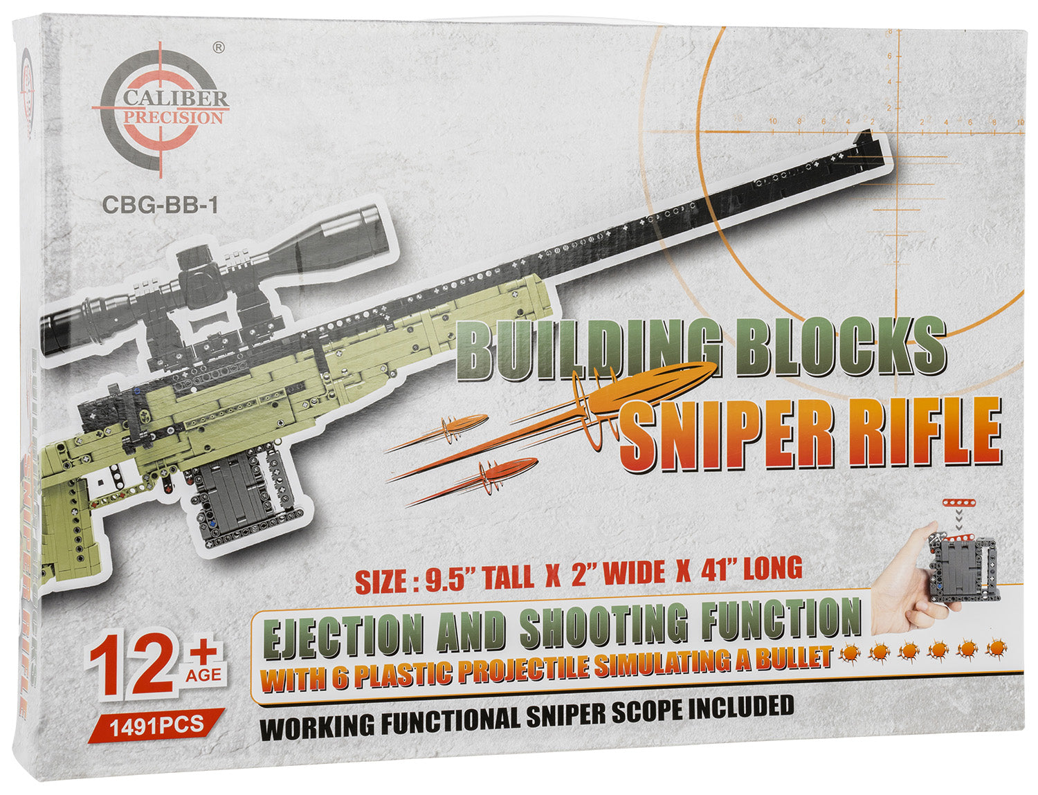 Caliber Gourmet CGBBB1 Plastic Sniper Building Blocks Set 41" Long 1491 Pcs