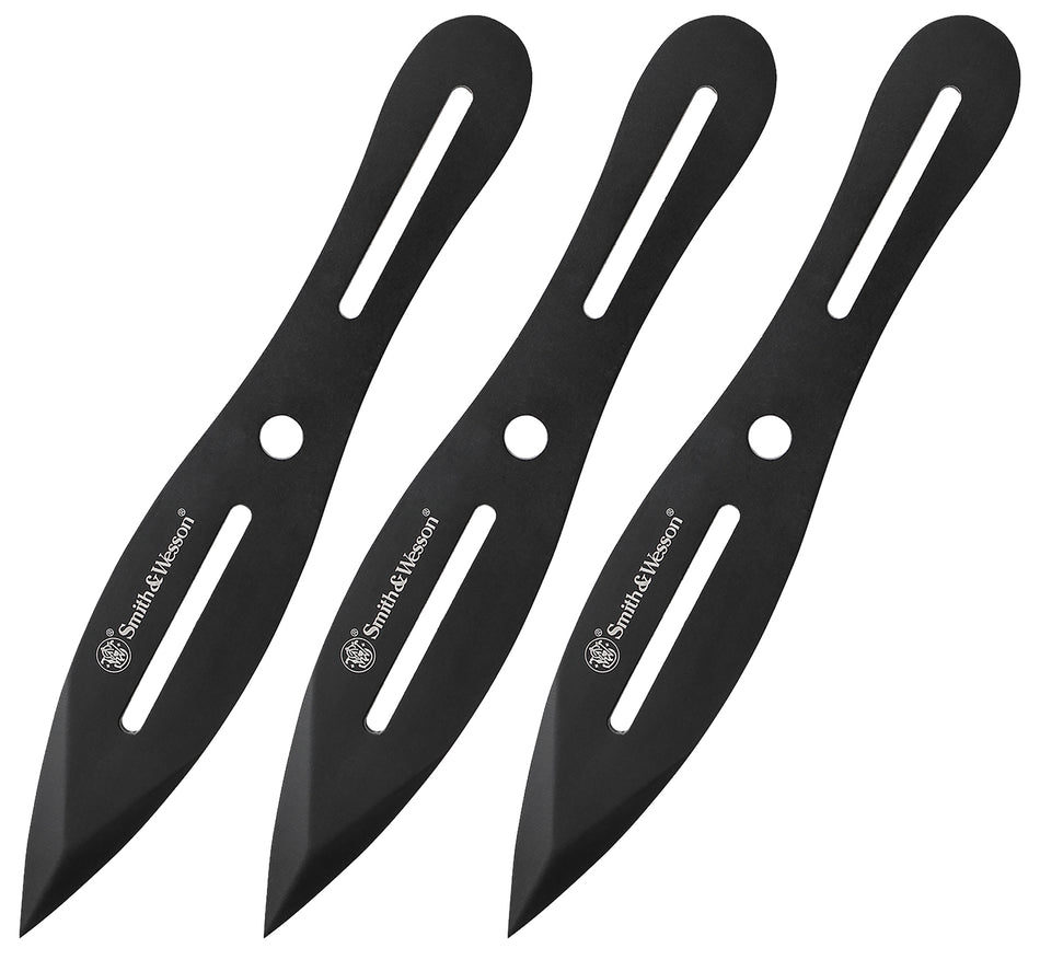 Smith & Wesson Knives SWTK8BCP Bullseye Throwing Knives 8" OAL Black Oxide 2Cr13MoV SS Blade Black Handle Set of 3