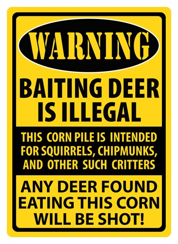 Rivers Edge Tin Sign - Warning Baiting Deer, 12"x17"