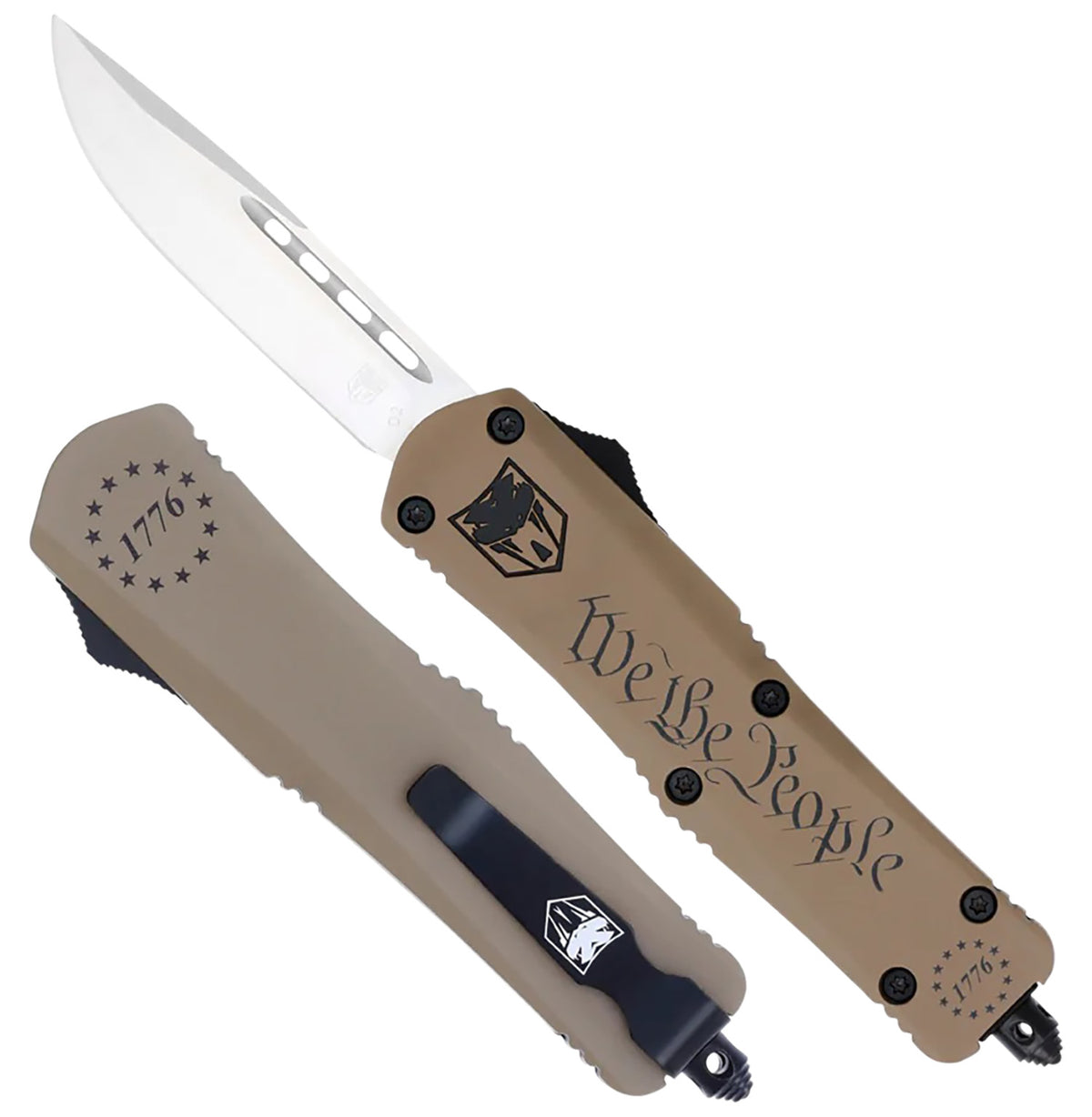 CobraTec Knives We The People Small FS-3 OTF 2.75" Drop Point D2 Steel Tan Aluminum Cerakoted Handle