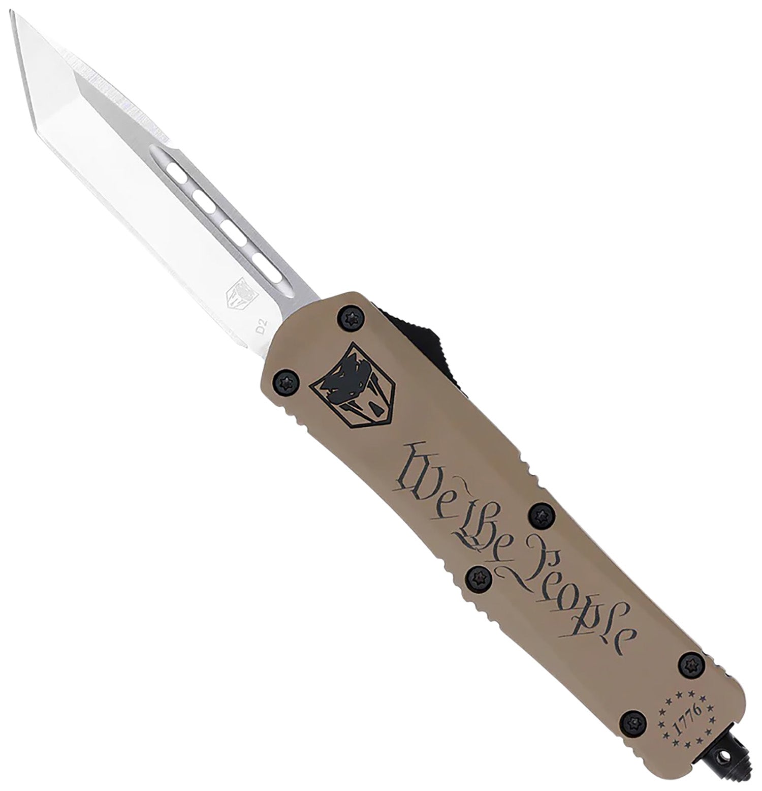 CobraTec Knives We The People Small FS-3 OTF 2.75" Tanto D2 Steel Tan Aluminum Cerakoted Handle