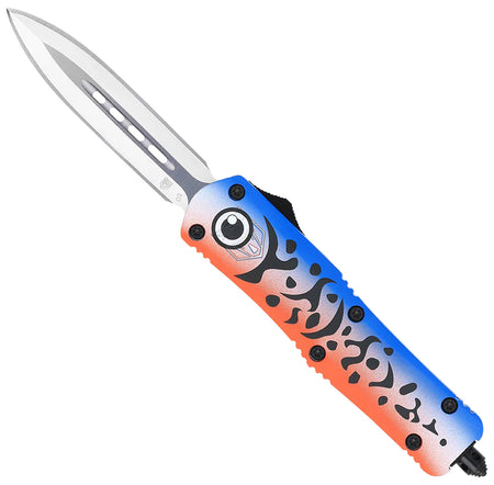 CobraTec Knives Blue Fishing Lure Medium FS-3 OTF 3" Dagger D2 Steel Blue Aluminum Cerakoted Handle