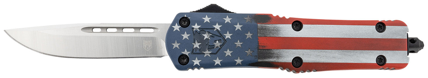 CobraTec Knives US Flag Medium FS-3 OTF 3" Drop Point D2 Steel American Flag Aluminum Cerakoted Handle