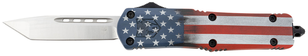 CobraTec Knives US Flag Medium FS-3 OTF 3" Tanto D2 Steel American Flag Aluminum Cerakoted Handle