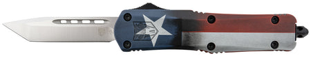 CobraTec Knives Texas Flag Medium FS-3 OTF 3" Tanto D2 Steel Texas Flag Aluminum Cerakoted Handle