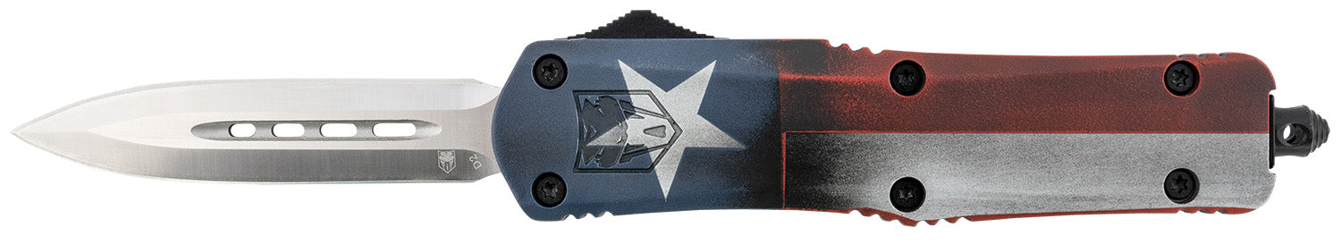 CobraTec Knives Texas Flag Medium FS-3 OTF 3" Dagger D2 Steel Texas Flag Aluminum Cerakoted Handle