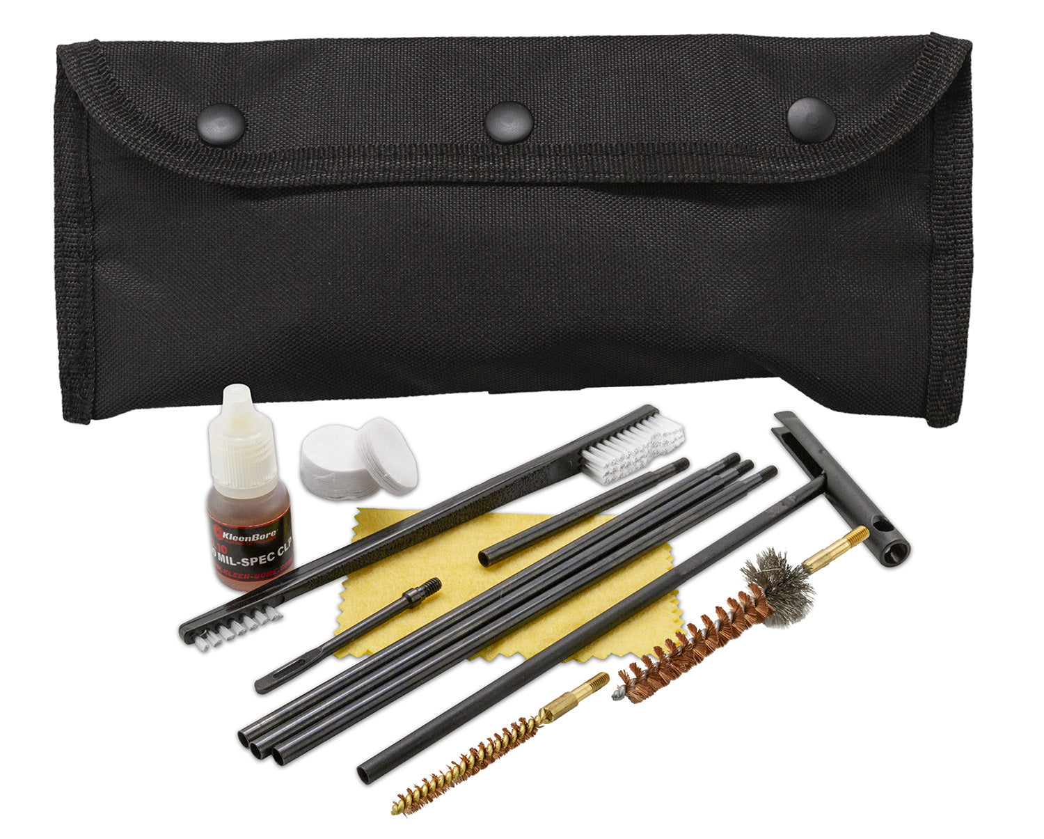 KleenBore POU302B MOLLE-Compatible Multi-Caliber Cleaning Kit Rifle/Handgun Black Case