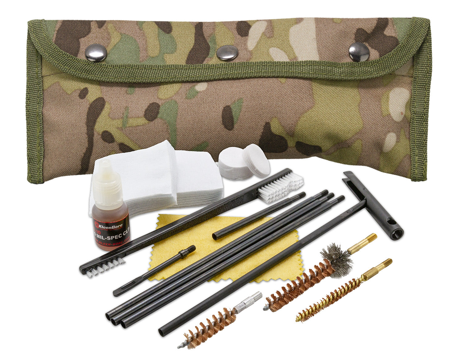 KleenBore POU303MC MOLLE-Compatible Multi-Caliber Cleaning Kit Multi-Cam Handgun/Rifle