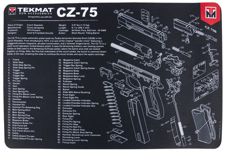 TekMat CZ 75 Parts Diagram Cleaning Mat Black and White Rubber 11"x17"