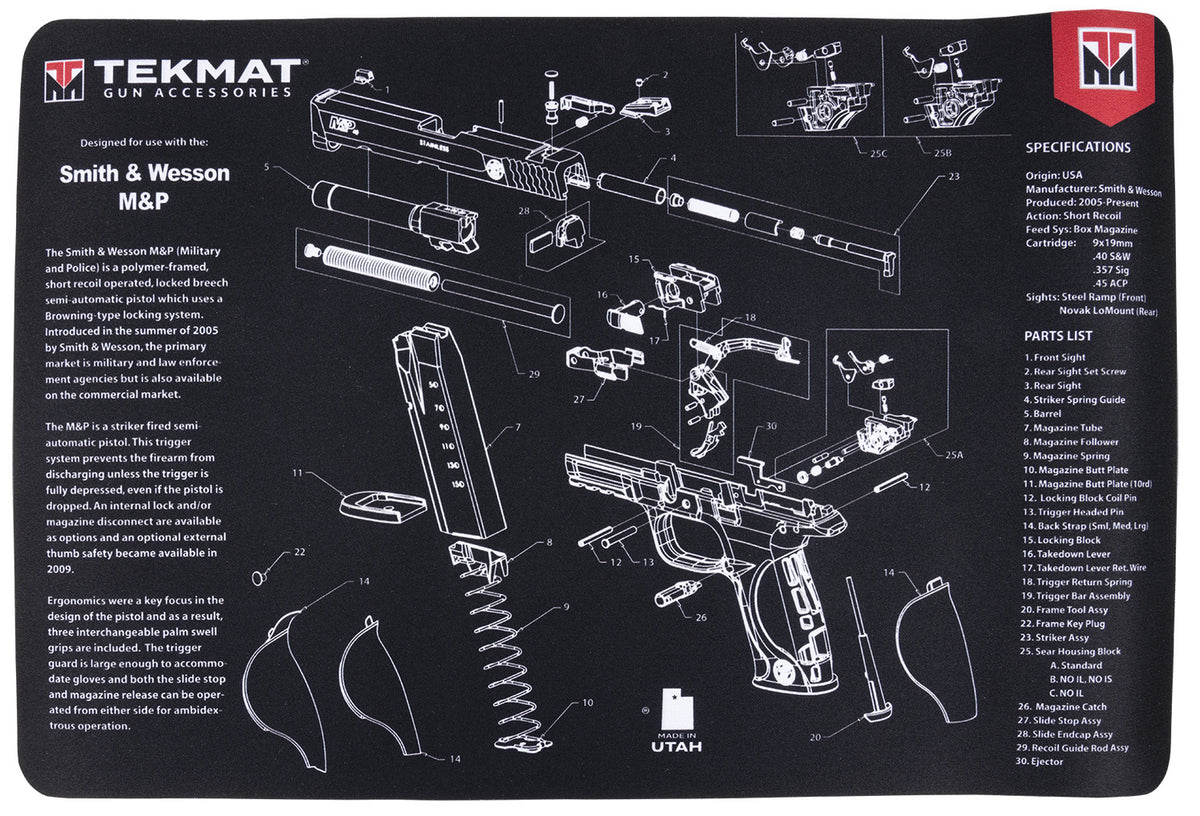 TekMat S&W M&P Printed Cleaning and Maintenance Mat 11"x17" Black/Gray