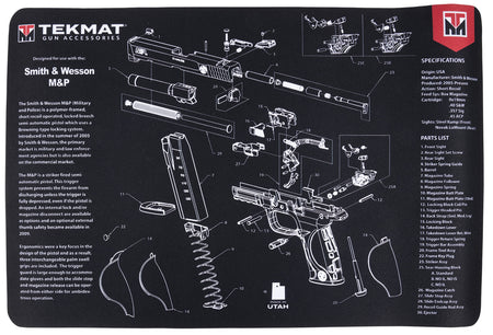 TekMat S&W M&P Printed Cleaning and Maintenance Mat 11"x17" Black/Gray