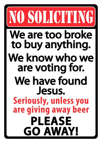 Rivers Edge Decorative No Soliciting Weatherproof Tin Sign 12x17