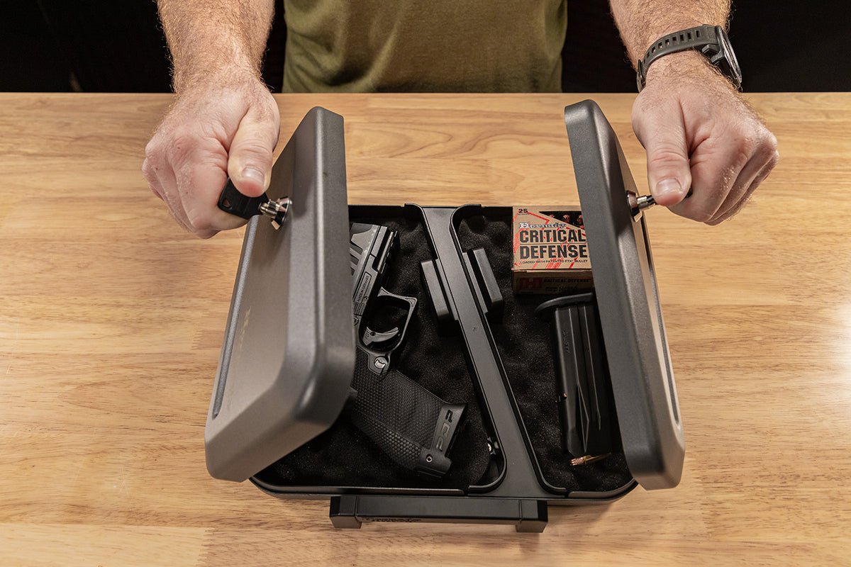 Hornady 95229 Dual-Lid Keyed Entry Steel Lock Box Holds 2 Handguns Black